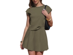 Conjunto de dos piezas para mujer, falda de tenis, estilo casual de algodón, mangas tipo capa, blusa plisada, falda plisada.