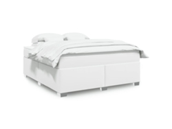 Cama Box Spring Con Colchón Cuero Sintético Blanco 180x200 Cm