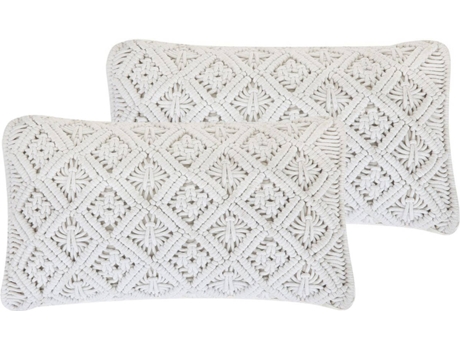 Conjunto de 2 cojines de algodón blanco macramé 30 x 50 cm BELIANI Alatepe