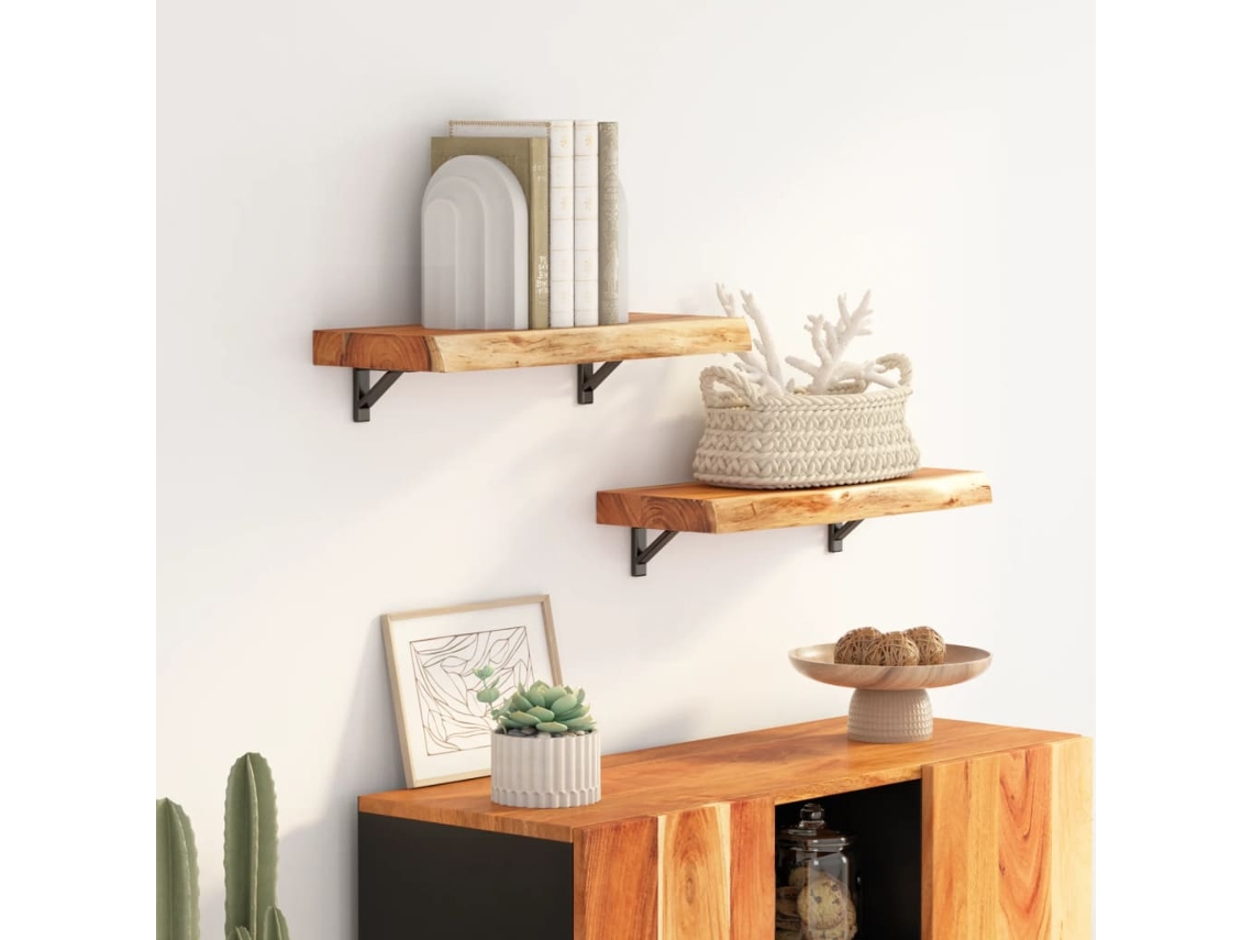Estante Pared Rectangular Madera Acacia Borde Vivo 60x30x3,8 Cm