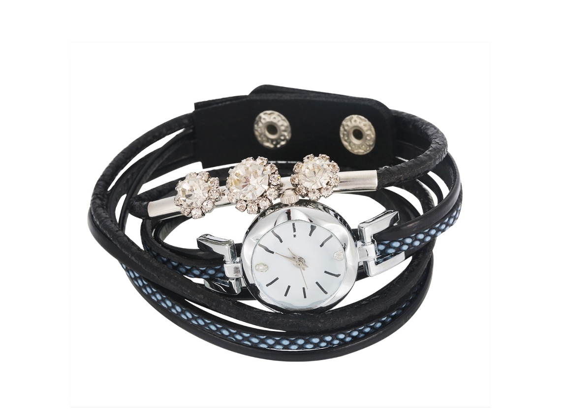 Reloj De Pulsera Para Mujer Con Diamantes De Imitación Y Perlas, Esfera Redonda Y Elegante, De Piel Sintética Gris.