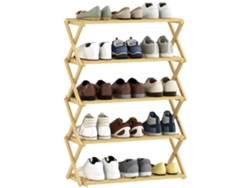 Zapatero Plegable De Bambú Con 5 Niveles, Color Natural.