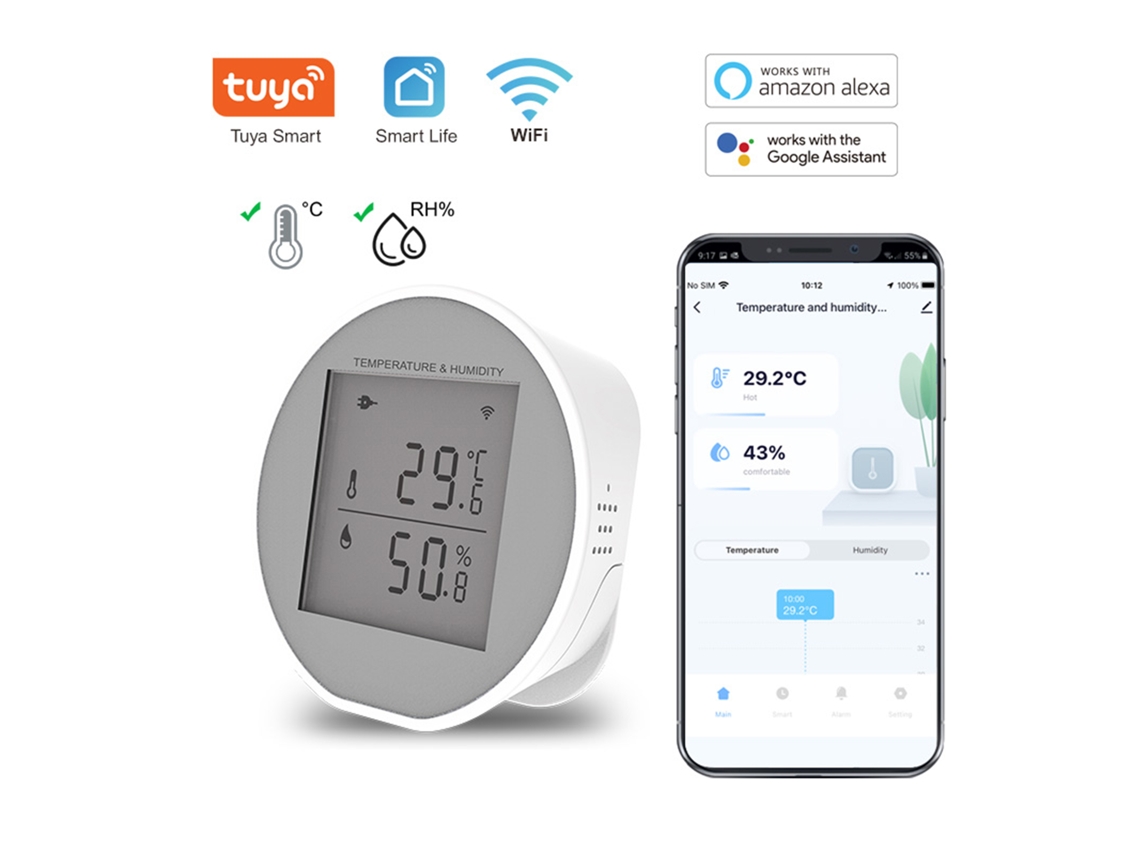 Rebe-monitor Inteligente De Temperatura Y Humedad Wifi Inalámbrico Sensor Con Notificaciones App Tuya