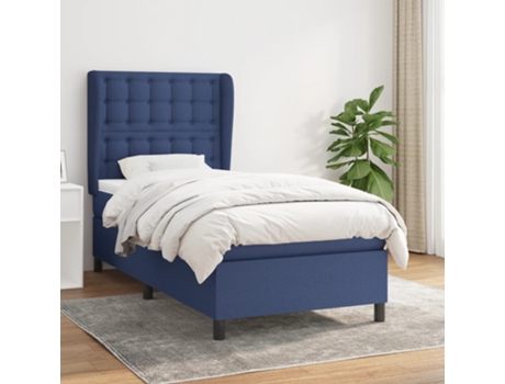 vidaXL Cama con somier y colchón 90x190 cm tela azul