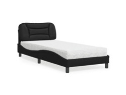 Cama Con Colchón Cuero Sintético Negro 90x190 Cm