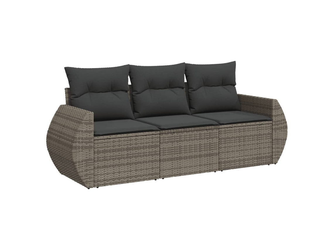 Conjunto de 3 sofás de jardín con cojines de mimbre, patas grises, MAISON EXCLUSIVE (3 piezas)