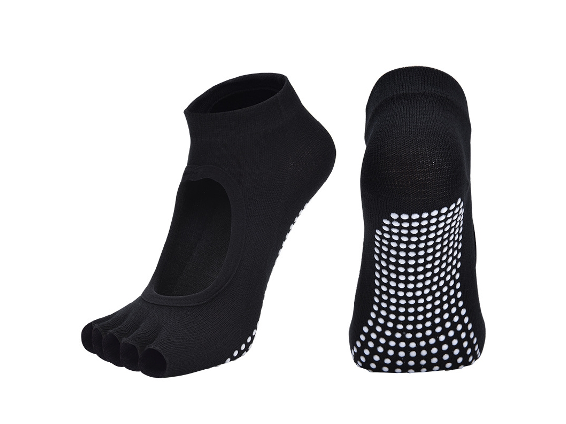 Calcetines De Yoga Transpirables Y Antideslizantes De Algodón Peinado Con Dedos Descubiertos Para Pilates Y Barre - Negro