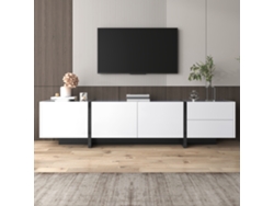 Mueble Para Tv Blanco Brillante Y Negro, 190x35x45 Cm, 3 Puertas Con Estantes, 2 Cajones, Diseño Bloque De Colores, Para Pantalla Grande