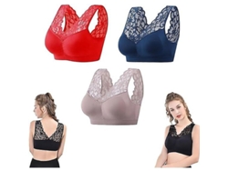 2026-3pcs Brassiere Anti-caída De Senos, Sin Alambre, Transpirable, Cómoda Y Sexy Con Encaje, Para Deporte Y Dormir