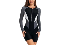 Traje De Baño Entero Manga Larga Rash Guard Para Mujer Surf Natación Zip Front Xl Gris 1453