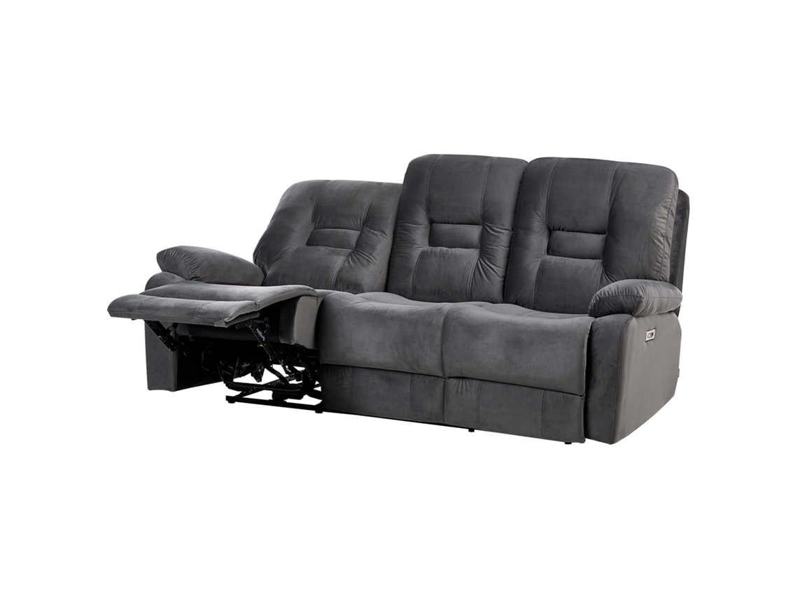Sofá De 3 Lugares Beliani Bergen De Veludo Cinzento 202x72x101