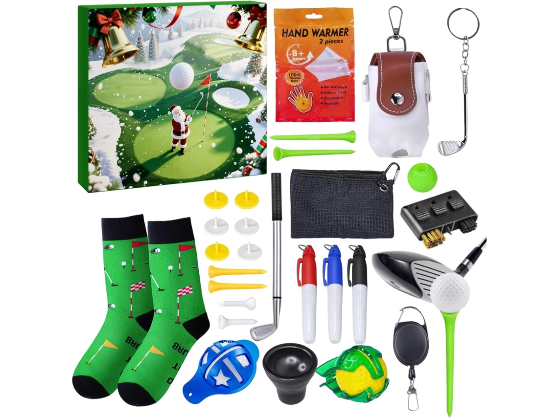 Calendário Do Advento De Natal Com Tema De Golfe, 24 Dias- Decorativo- Tacos De, Bolas E Marcadores Para