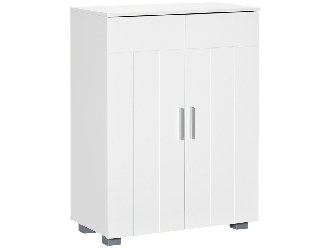 VPMKP - Kleankin armario de baño blanco 60x30x80 cm, 2 puertas, 2 estantes ajustables en 7 niveles, multiusos