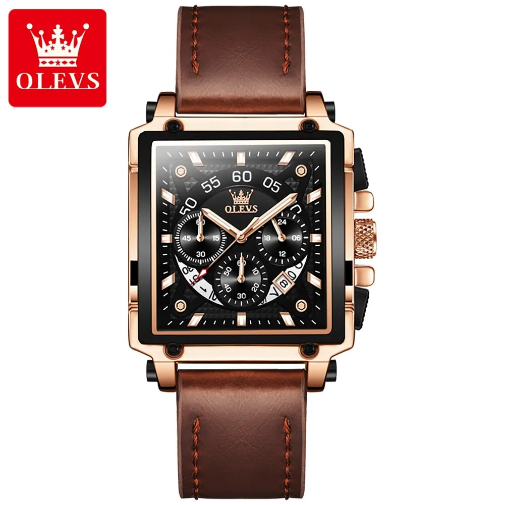 Reloj De Cuarzo Cuadrado Para Hombre (oro Rosa), Resistente Al Agua.