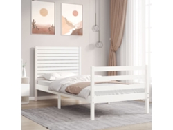 Cama Individual | Estructura De Cama Con Cabecero Madera Maciza Blanco