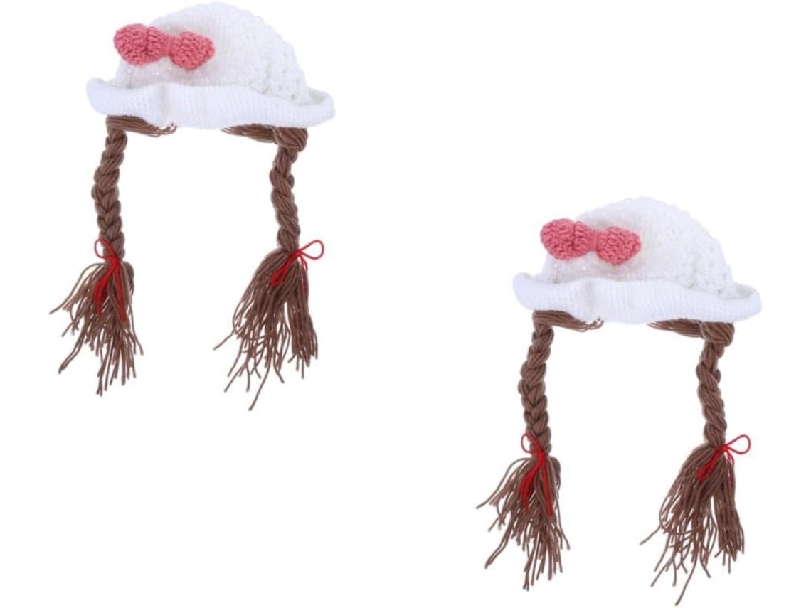 Conjunto de 2 gorros de punto trenzado para niñas, elegantes y cálidos, de lana blanca.