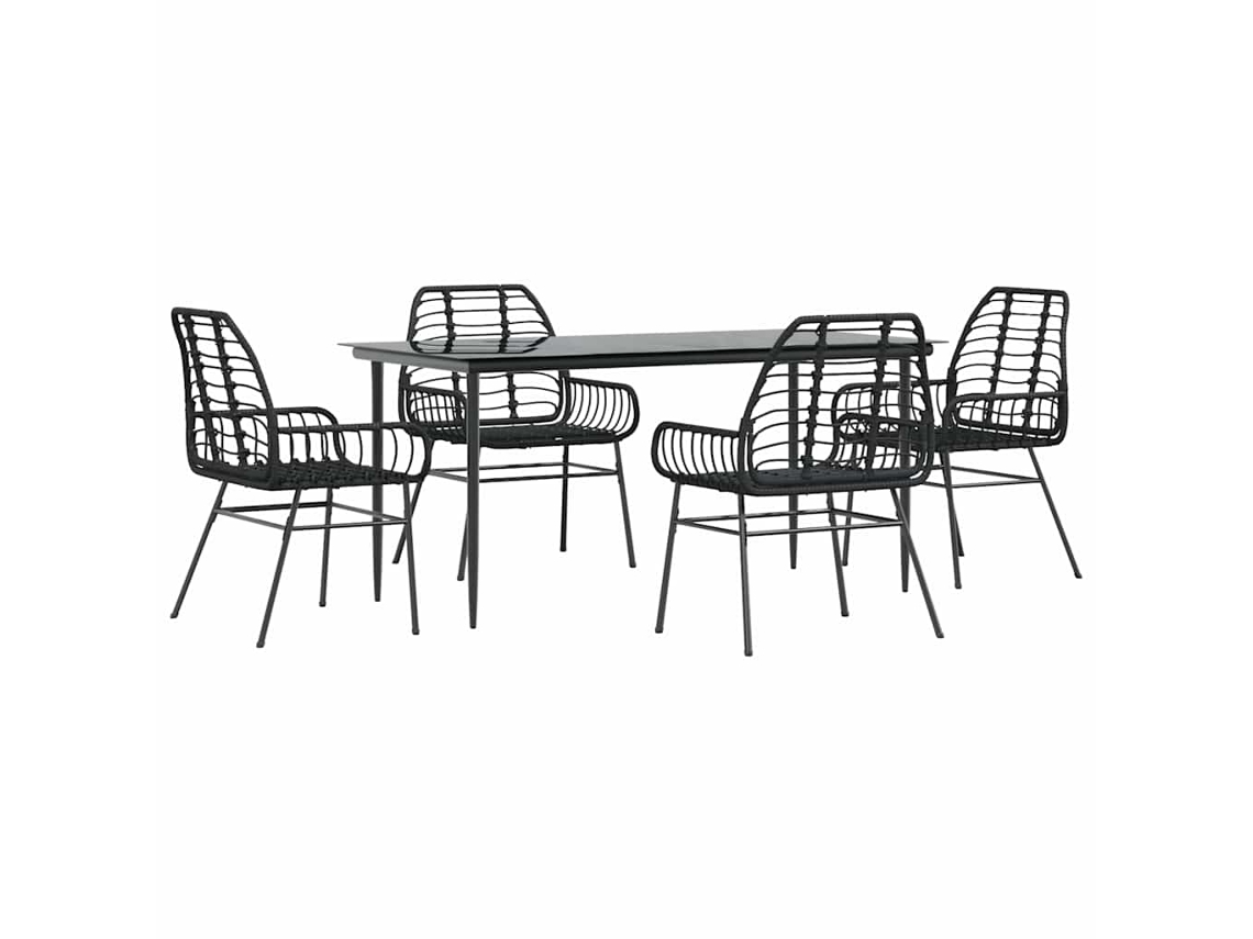 Conjunto de comedor de jardín Vidaxl de 5 piezas con cristal, mimbre, negro
