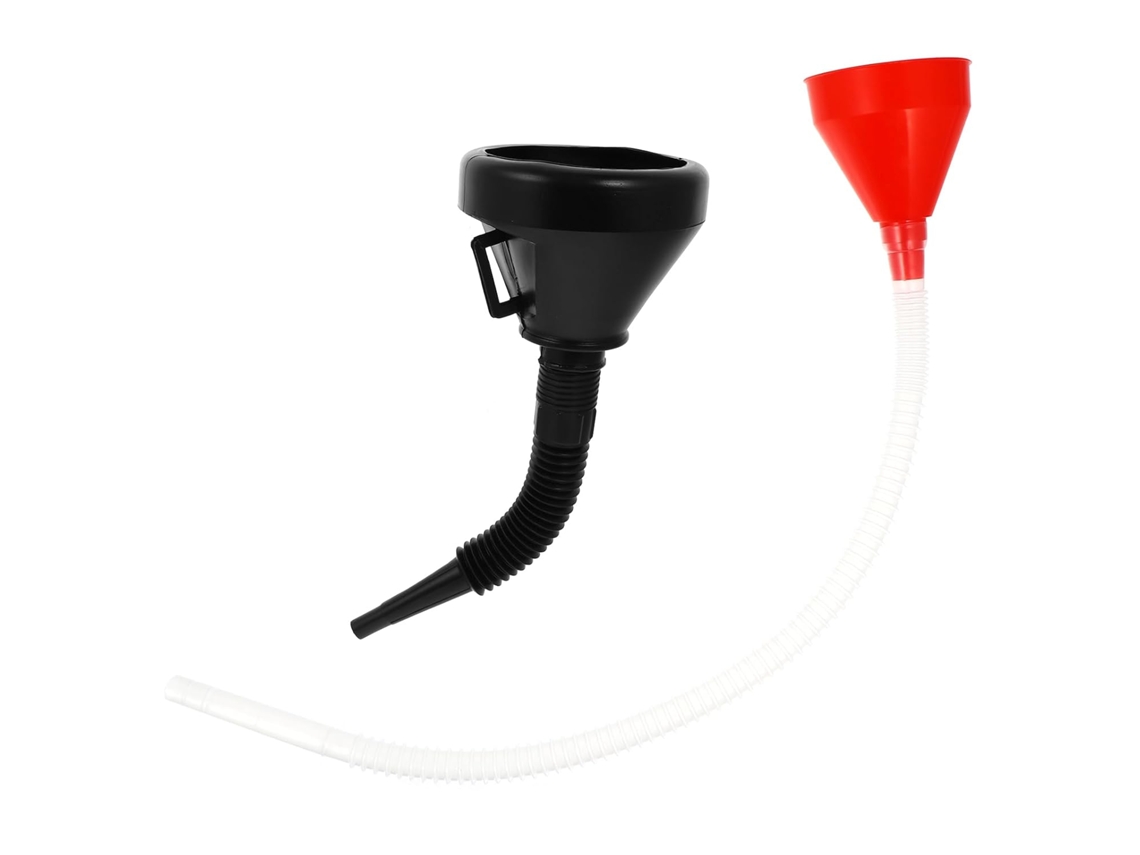 Juego De 2 Embudos Para Gasolina Y Aceite De Coche, Plástico Resistente, Filtro Integrado, Tubo Flexible Rojo.