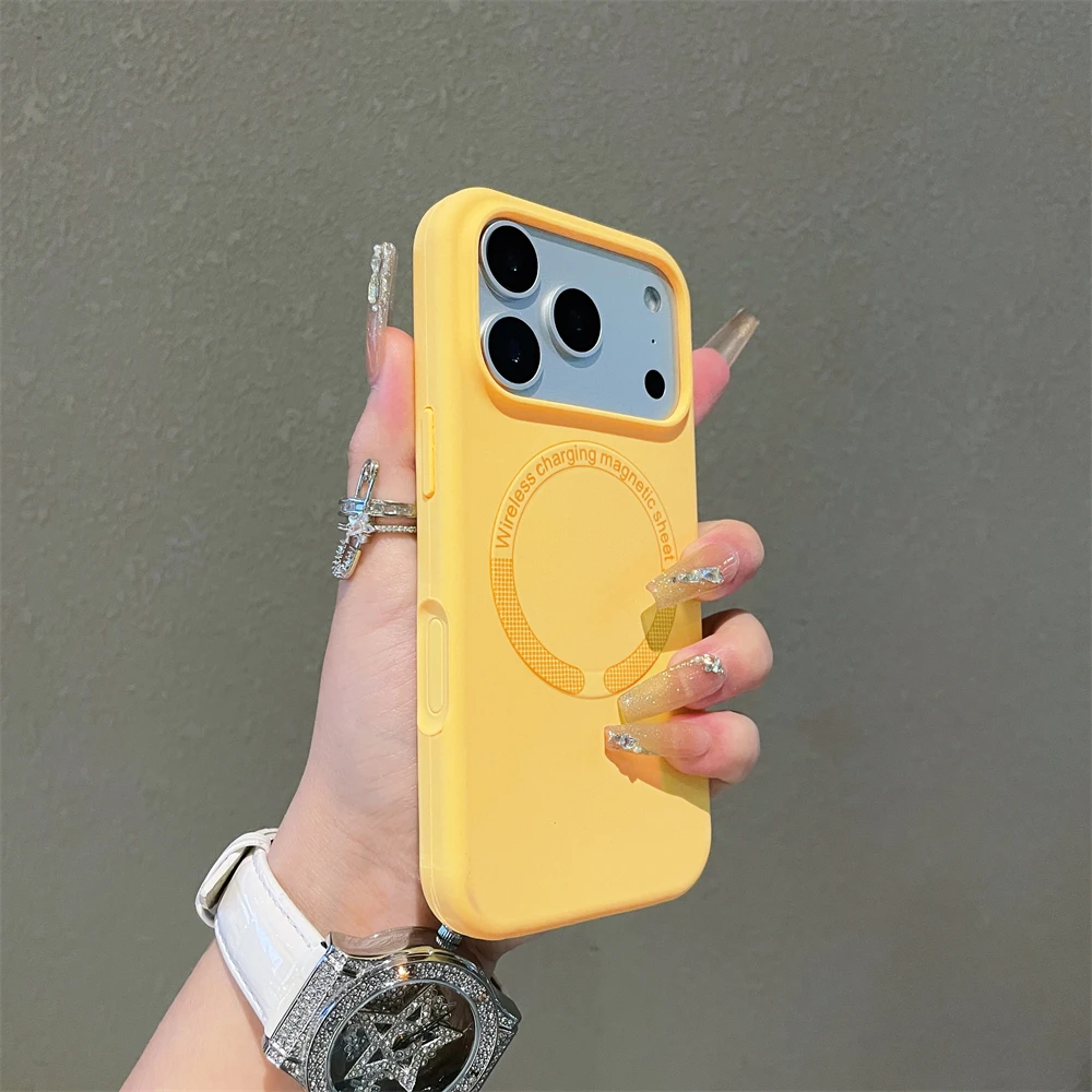 (amarillo, Iphone 16 Pro) Funda Para Teléfono De Silicona Líquida Suave Con Acabado Mate, Compatible Con La Carga Inalámbrica Magnética Magsafe.