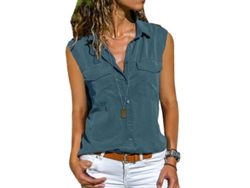 2026-chaleco Sin Mangas De Botones Con Bolsillos Para Mujer Blusa De Color Sólido Verano