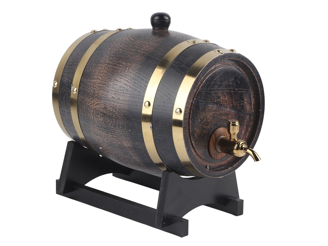 Barril De Roble De 3 Litros Con Grifo Y Rayas Negras Para Vino Tinto, Coñac Y Whisky.