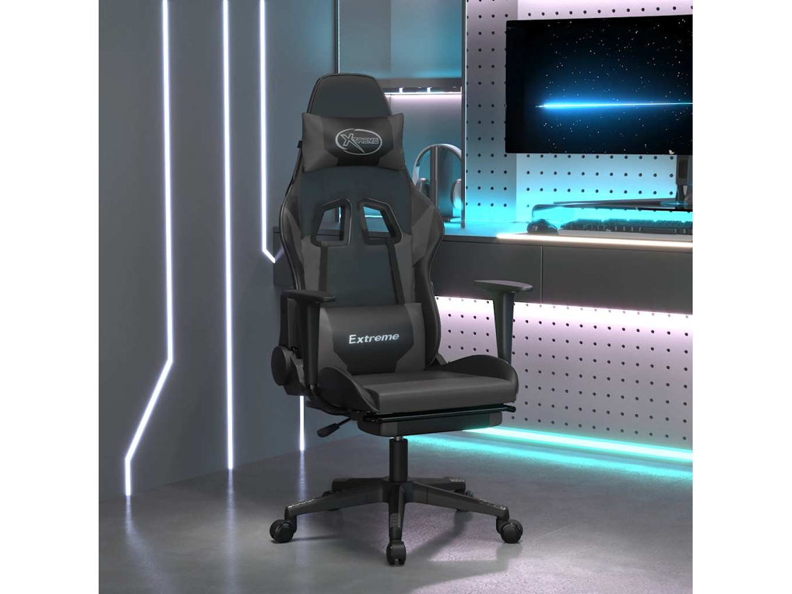 Silla de masaje para juegos con reposapiés en cuero artificial negro/gris WSD9033 Lovely Home