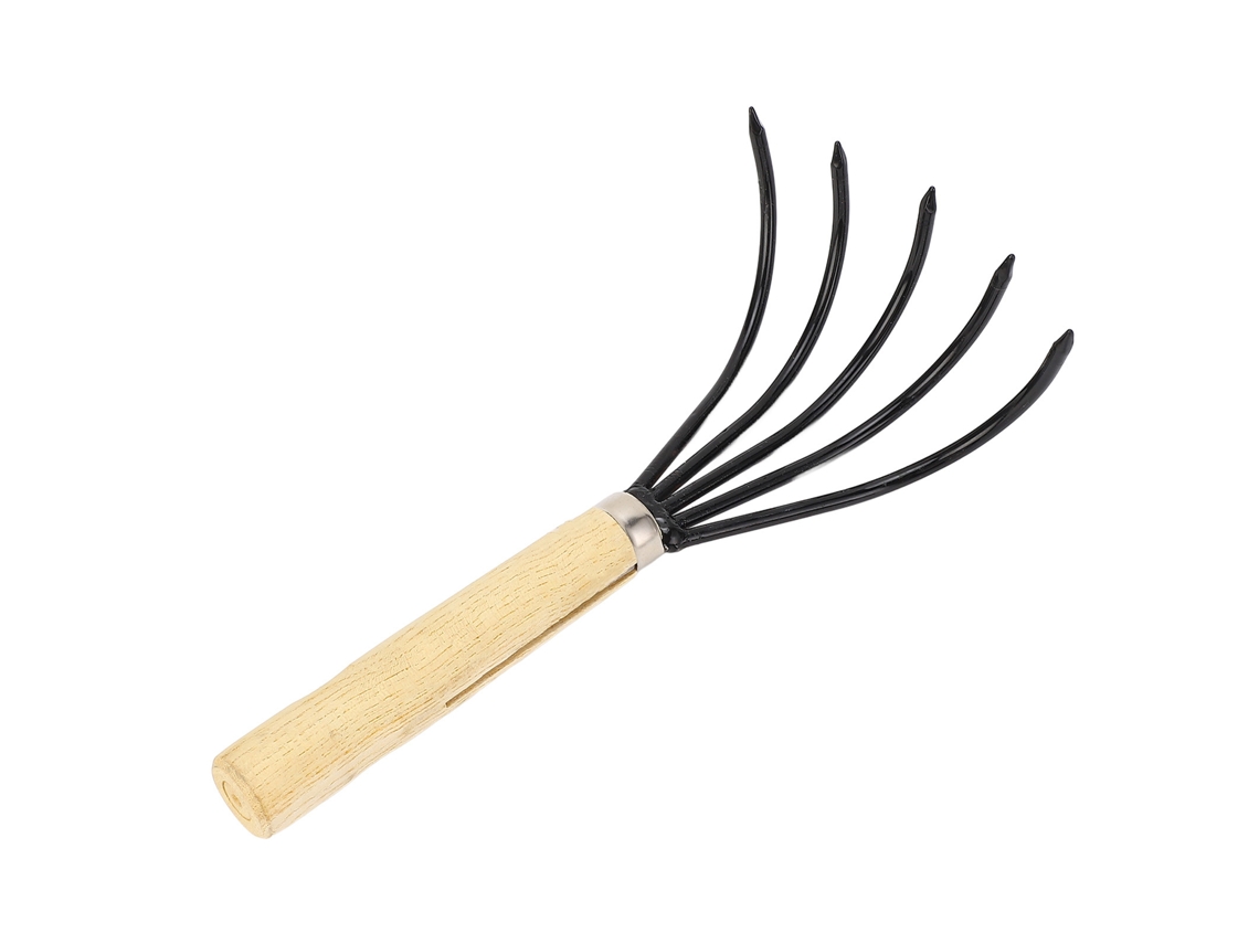 Tamiz Manual De Jardín Con 5 Dientes De Acero, Mango De Madera, Diseño Ergonómico, Para Labrar La Tierra.