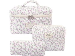 Set De Neceser De Algodón Grueso - Set De 3 Piezas - Imprescindible Para Viajes De Mujer - Estampado Floral