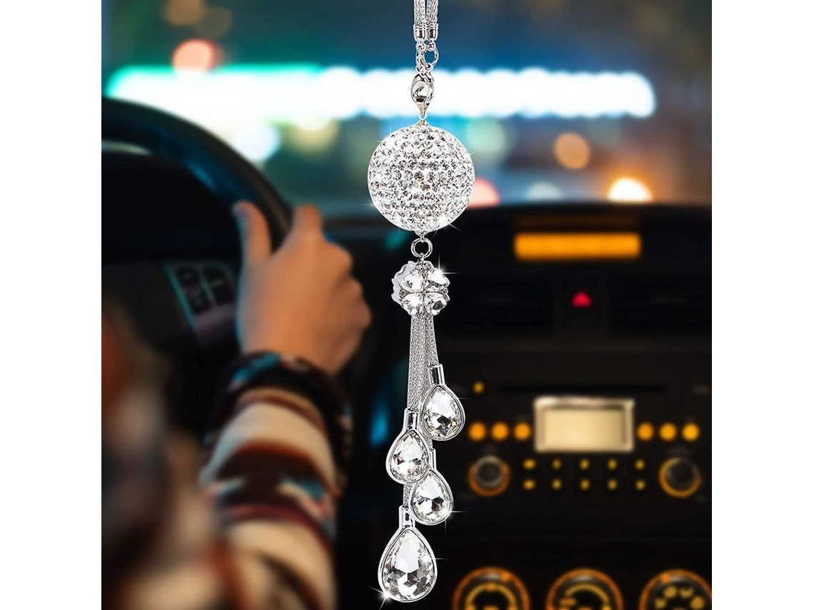 Accesorios De Espejo Retrovisor Para Mujer, Colgante De Cristal Con Bolas Y Gotas De Diamante Para Coche