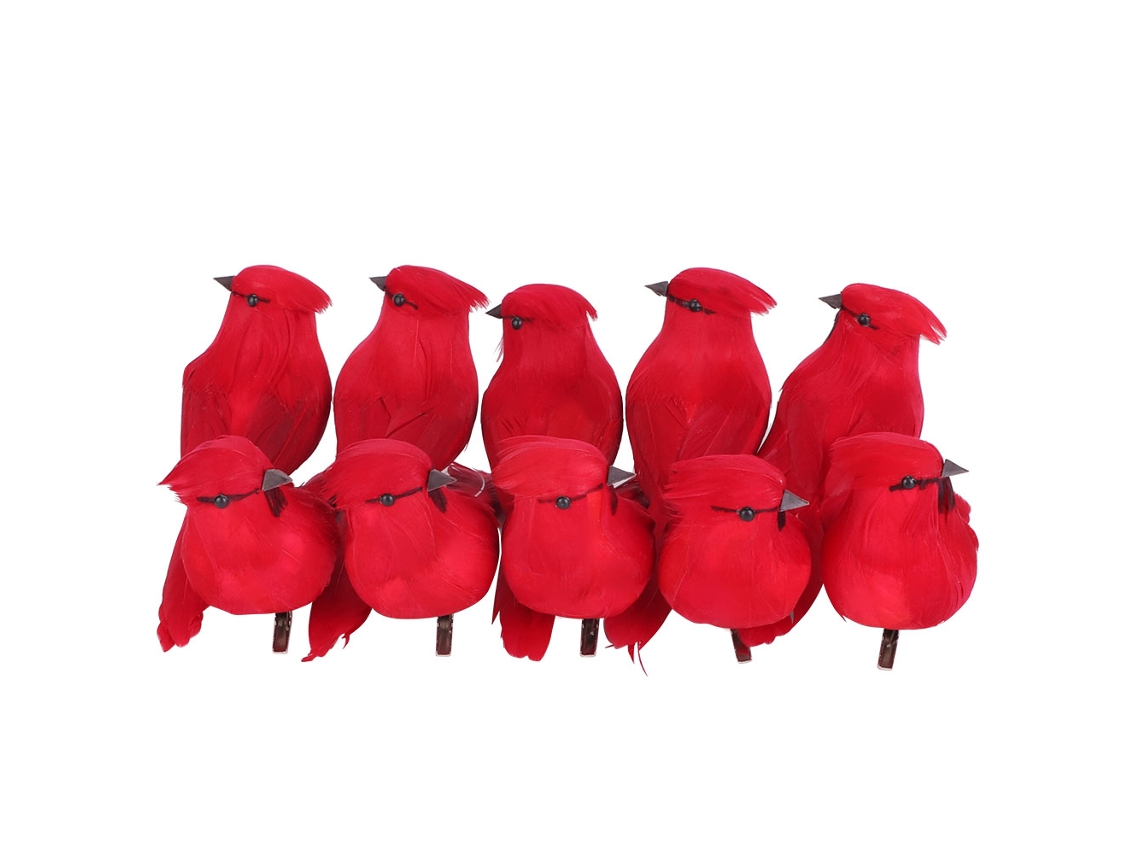 10 Pájaros Artificiales De Espuma Roja Hechos A Mano Para La Decoración De Jardines Y Parques.