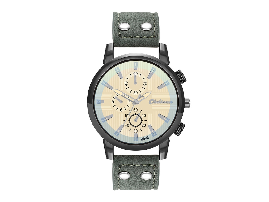 Reloj De Cuarzo Para Hombre Con Correa De Piel Sintética Y Esfera De Tres Subesferas, Estilo Moderno.