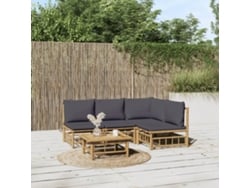 Conjunto de jardín de bambú de 5 piezas con cojines gris oscuro, Dkd Home Decor