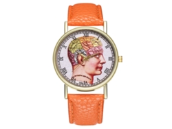 Reloj De Pulsera Unisex De Cuarzo Con Bisel Redondo De Piel Sintética Para Hombre Y Mujer, Color Naranja.