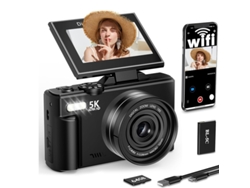 Cámara digital 4K Wifi 64MP Pantalla abatible de 180º Ultraligera Regalo para principiantes IKIKSO (negra)