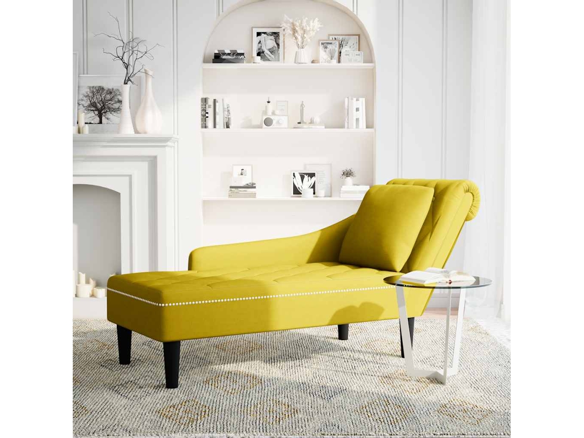 Chaise longue con cojín/apoyabrazos derecho terciopelo amarillo Wsd856895 Adorável Casa