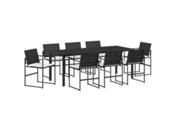 Conjunto de comedor de jardín VidaXL de 9 plazas con cojines de ratán de poliéster negro