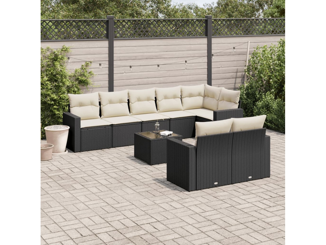 Conjunto de sofá de jardín de 9 piezas con cojines en negro DKD Home Decor