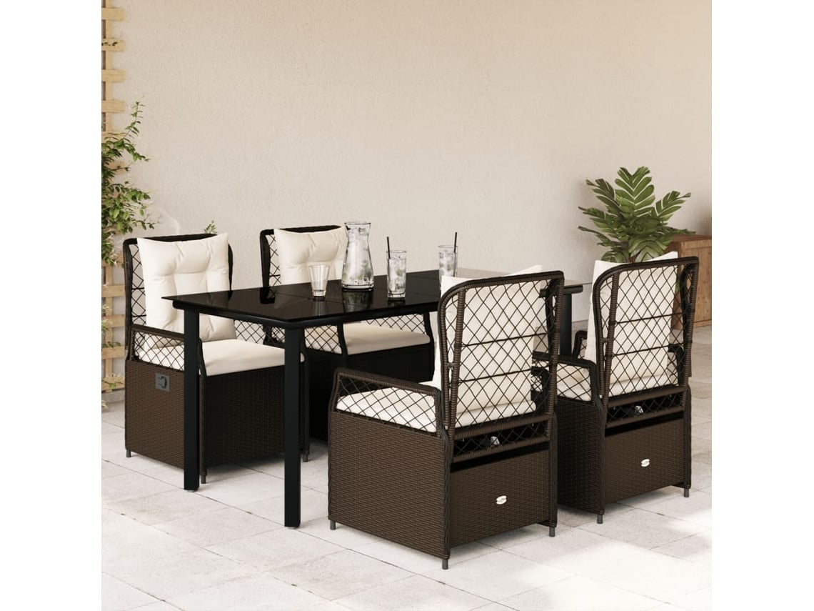 Juego de comedor de jardín de 5 piezas con cojines de mimbre marrón de DKD Home Decor