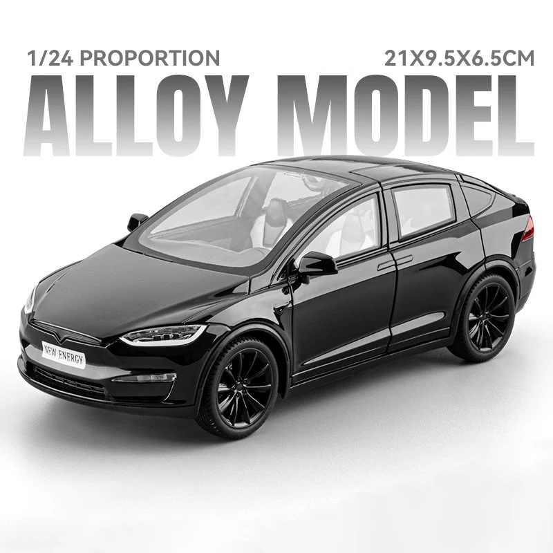 Coche miniatura de aleación metálica (negro), escala 1:24, con sonido y luz.