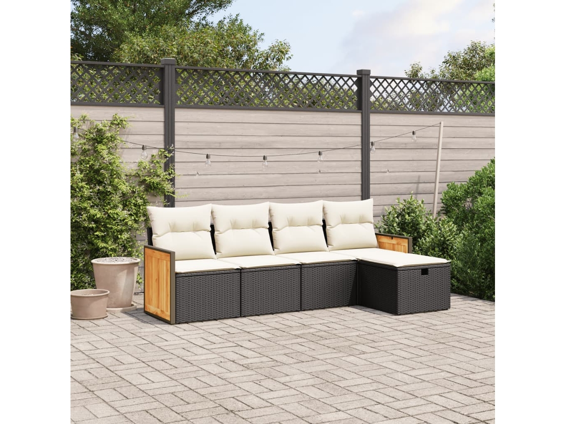 Conjunto de 5 sofás de jardín con cojines de mimbre sintético negro, Dkd Home Decor