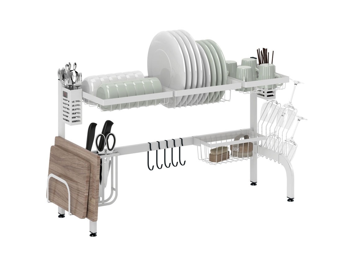 Escorredor Louça Aço 2 Níveis Tábua Corte Porta Talheres Branco 100x30x54,5