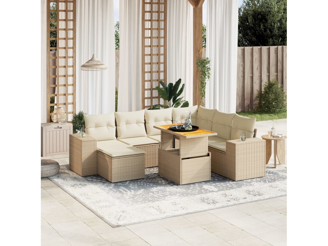 Conjunto de 8 sofás de jardín con cojines de mimbre beige Dkd Home Decor