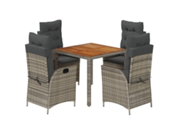 Conjunto 5 comedor de jardín VIDAXL con cojines ratán sintético gris