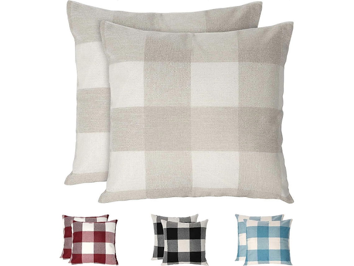 Rebe-fundas De Cojín De Lino Plaid, Set De 2 Resistentes A Arrugas Y Transpirables, Color Beige, 45x45 Cm