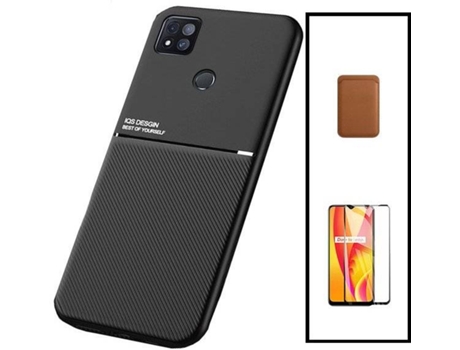 Kit Funda Magnetic Lux, Magnetic Wallet Marrón y 5D Full Cover Xiaomi Redmi 9 Activ PHONECARE Negro