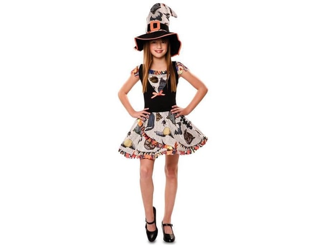 Disfraz de Niña DISFRAZZES Bruja Divertida Gris Y Negro (Talla: 7 a 9 años)