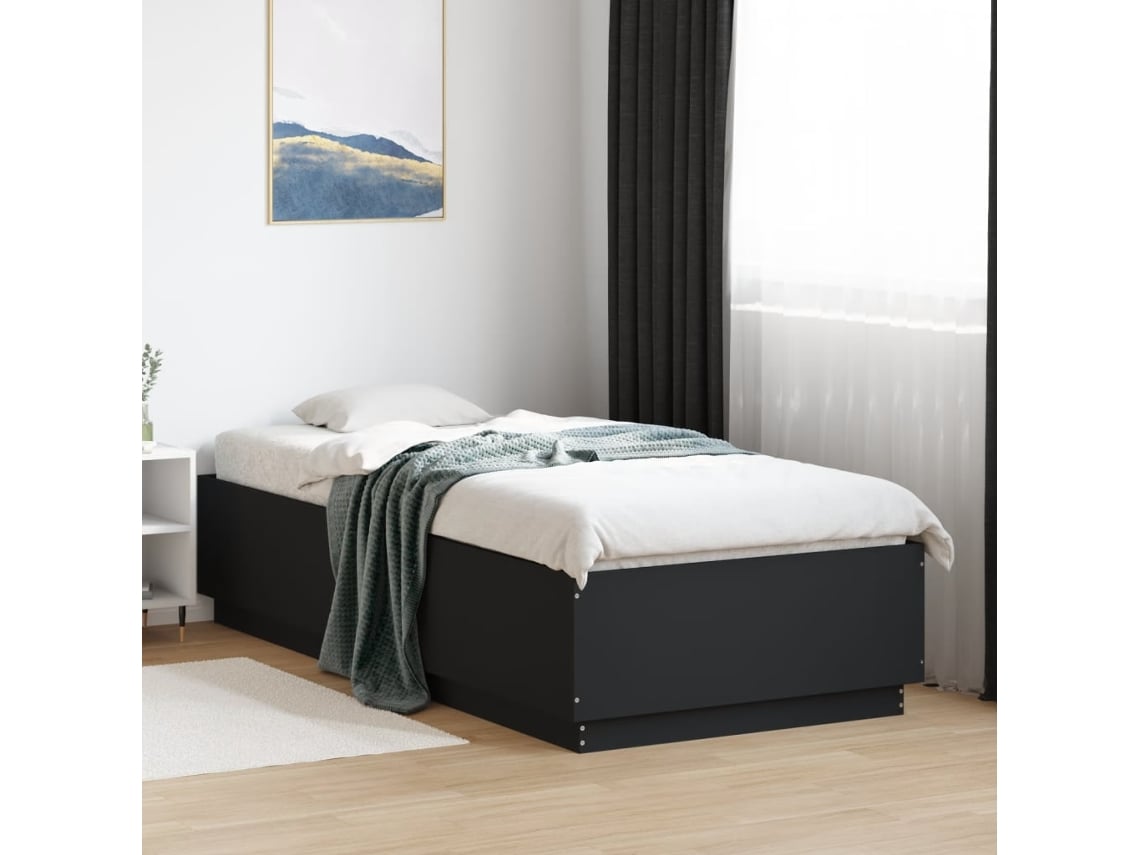 Estructura De Cama Madera De Ingeniería Negra 90x200 Cm