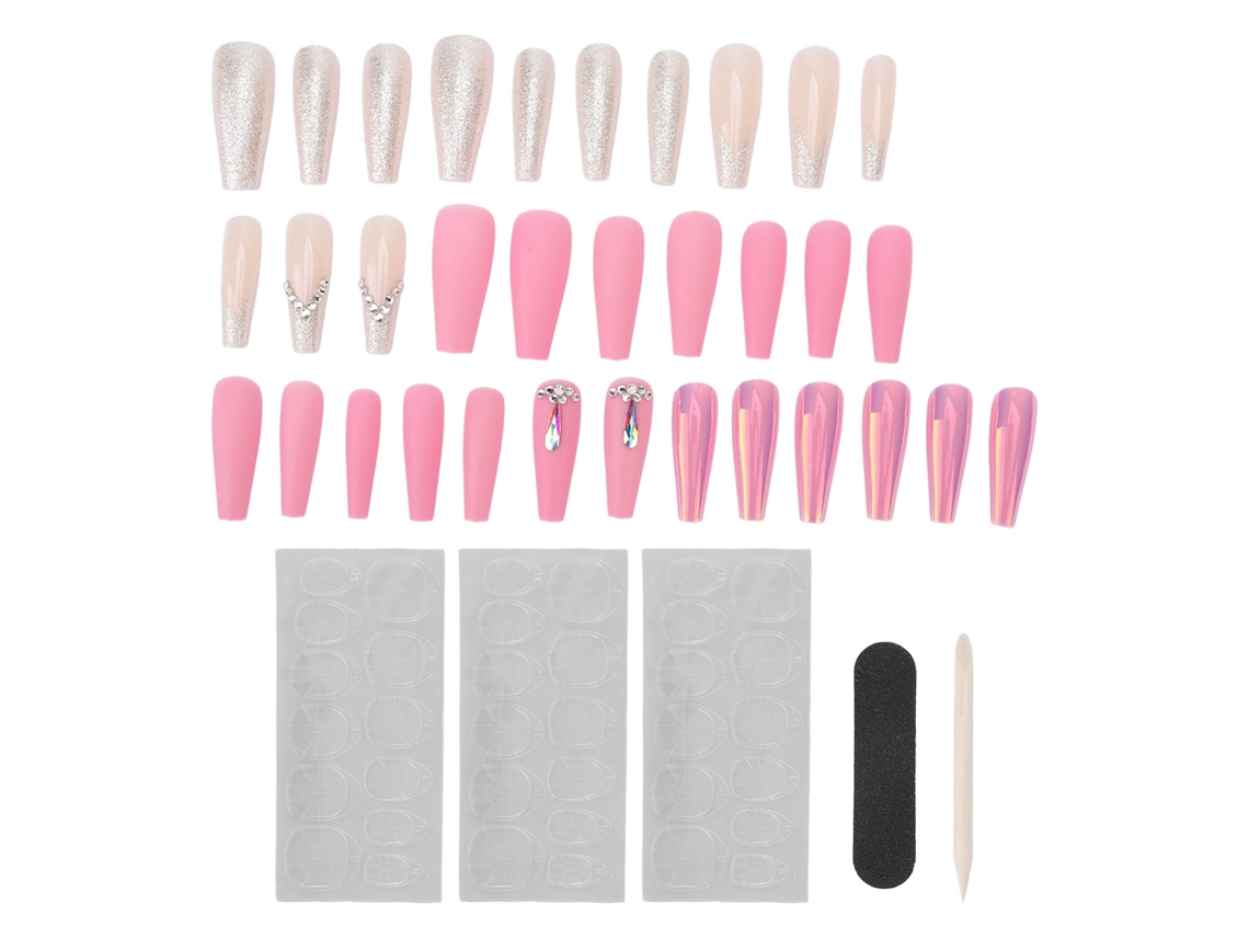 Uñas postizas anchas Kkml-30 con piedras de diamantes de imitación, brillantes y exquisitas para eventos y fiestas para mujeres y niñas.