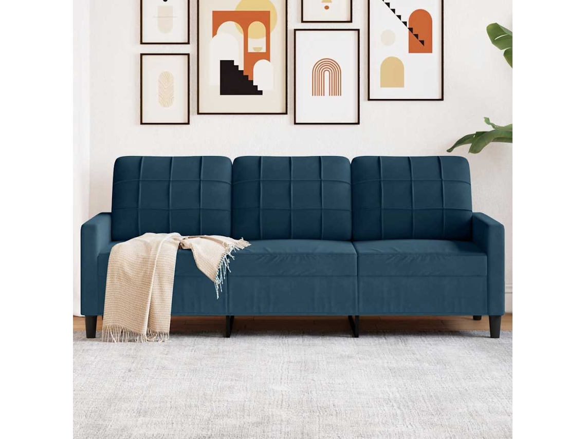 Sofá De 3 Plazas | Sofá De Salón | Sofá De Descanso Terciopelo Azul 180 Cm
