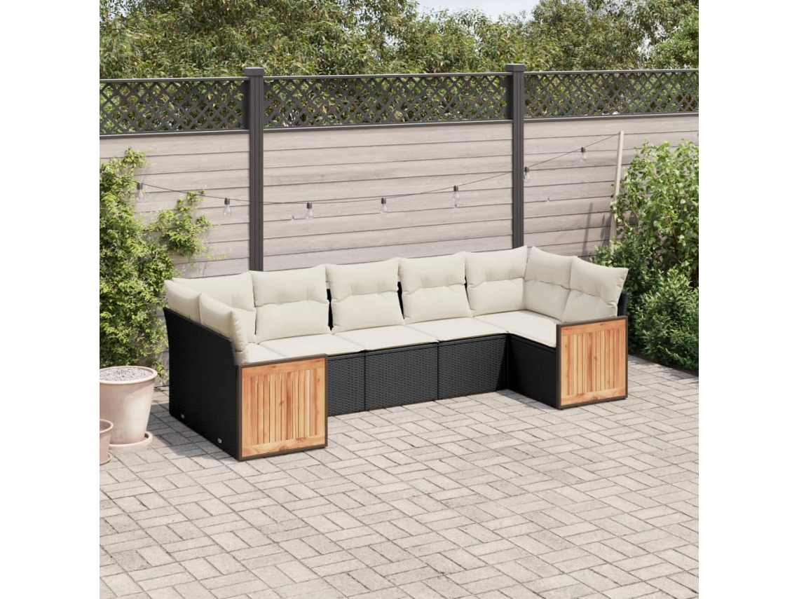 Conjunto de sofá de jardín de 7 piezas con cojines de mimbre negro de DKD Home Decor